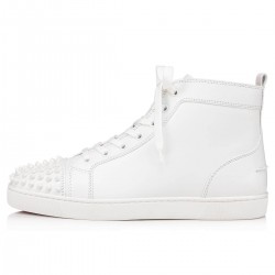 Christian Louboutin Lou Spikes Leather High Top Sneakers White/White Men