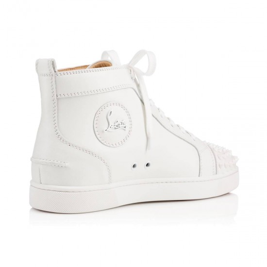 Christian Louboutin Lou Spikes Leather High Top Sneakers White/White Men