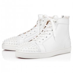 Christian Louboutin Lou Spikes Leather High Top Sneakers White/White Men