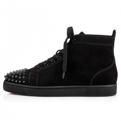 Christian Louboutin Lou Spikes Suede High Top Sneakers Black Men