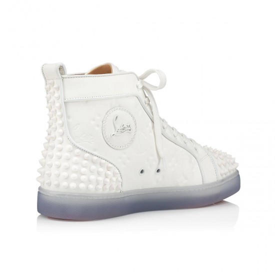 Christian Louboutin Lou Spikes 2 Calf Gommato Loubi In The Sky High Top Sneakers White Men