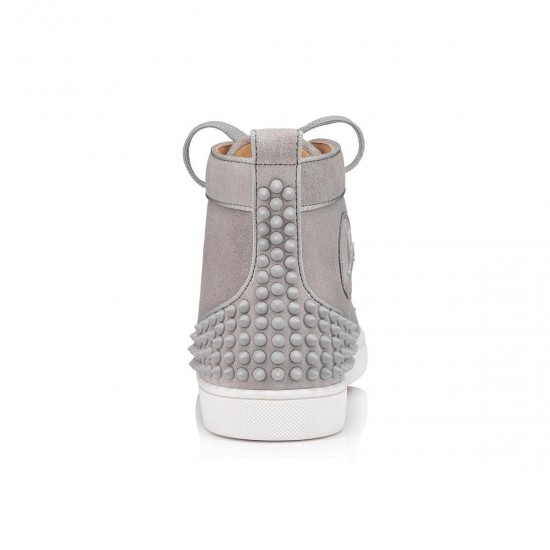 Christian Louboutin Lou Spikes 2 Suede High Top Sneakers Grey Men