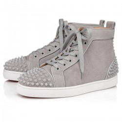 Christian Louboutin Lou Spikes 2 Suede High Top Sneakers Grey Men