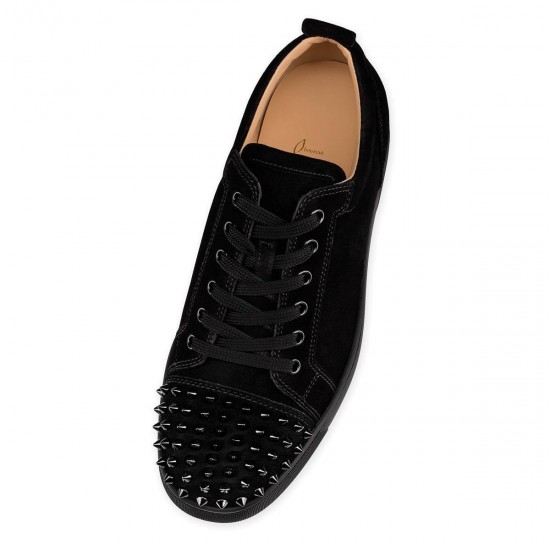 Christian Louboutin Louis Junior Spikes Veau Velours Low Top Sneakers Black Men