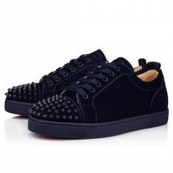 Christian Louboutin Louis Junior Spikes Orlato Veau Velours Low Top Sneakers Blue Men