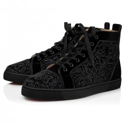 Christian Louboutin Louis Orlato Velvet High Top Sneakers Black Men