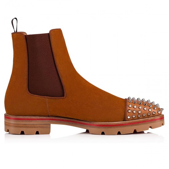 Christian Louboutin Melon Spikes Suede Chelsea Boots Coconut Men