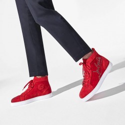 Christian Louboutin Navy Louis Strass Strass High Top Sneakers Red Men