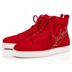 Christian Louboutin Navy Louis Strass Strass High Top Sneakers Red Men