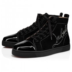 Christian Louboutin Navy Louis Strass Strass High Top Sneakers Black Men