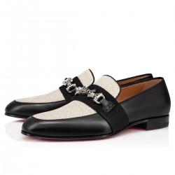 Christian Louboutin Panamax Rafia Loafers Black/Beige/Silver Men