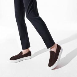 Christian Louboutin Paqueboat Veau Velours Slip On Sneakers Brown Men