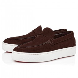Christian Louboutin Paqueboat Veau Velours Slip On Sneakers Brown Men