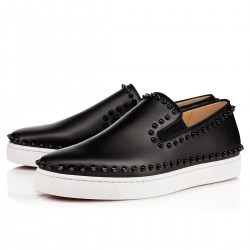 Christian Louboutin Pik Boat Leather Slip On Sneakers Black/Black Men