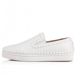 Christian Louboutin Pik Boat Leather Slip On Sneakers White Men