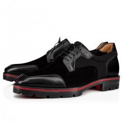 Christian Louboutin Simon Neoprene/Calf Graine Derby Shoes Black Men