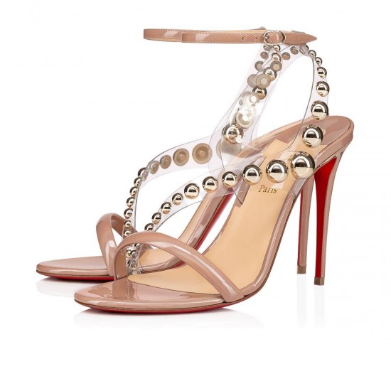 Christian Louboutin Corinetta 100mm Patent Leather Sandals Nude/White Gold Women