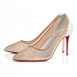 Christian Louboutin Follies Strass 85mm Lace Sparkly Heels White Women