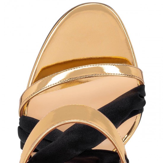 Christian Louboutin Foulard Cheville 100mm Specchio/Laminato Sandals Gold/Black Women