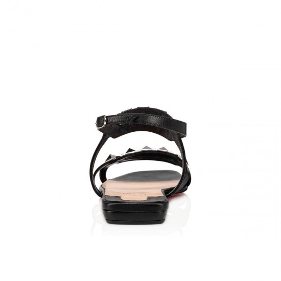 Christian Louboutin Galerietta Leather Flat Sandals Black Women