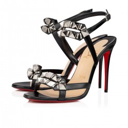 Christian Louboutin Galerietta 100mm Leather Sandals Black/Silver Women