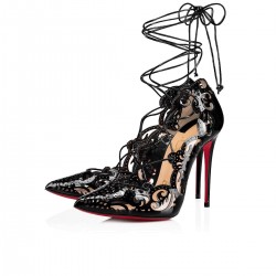 Christian Louboutin Impera 100mm Patent Leather Strappy Heels Black Women