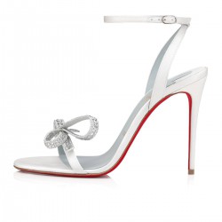 Christian Louboutin Jewel Queen 100mm Crepe Satin Sandals Off White Women