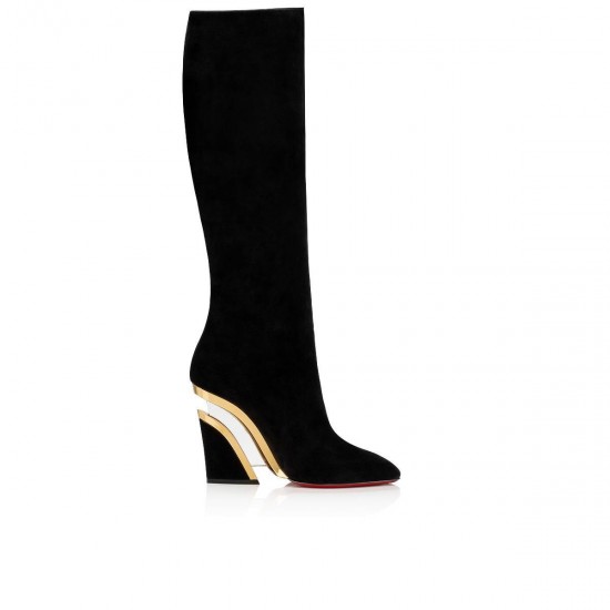 Christian Louboutin Levitibotta 100mm Veau Velours Knee High Boots Black/Gold Women