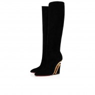 Christian Louboutin Levitibotta 100mm Veau Velours Knee High Boots Black/Gold Women