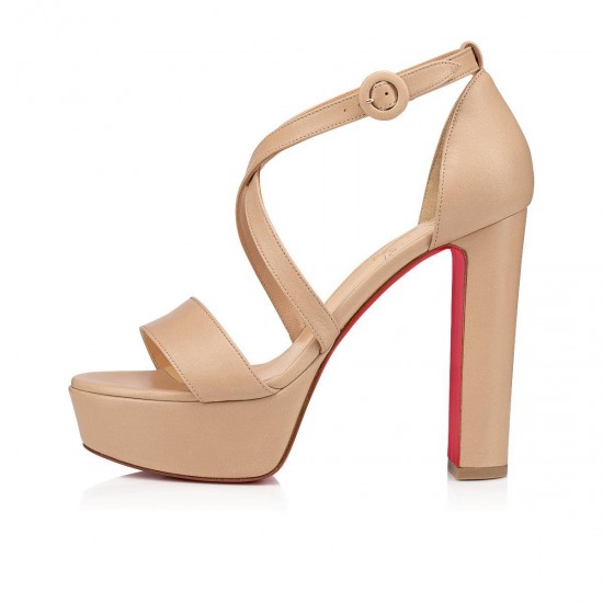 Christian Louboutin Loubi Bee Alta 130mm Nappa Platform Sandals Nude 1 Women