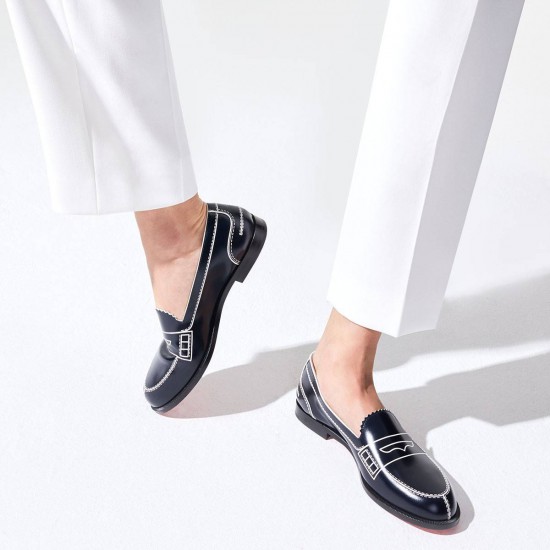 Christian Louboutin Mocalaureat Calf Loafers Blue/White Women