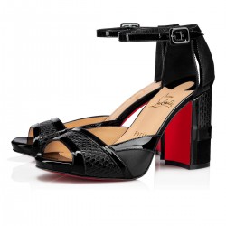 Christian Louboutin Mondiri 100 mm Patent Leather Sandal Heels Black Women