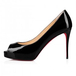 Christian Louboutin New Very Prive 100mm Patent Leather Peep Toe Pumps Black Women