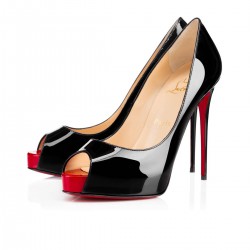 Christian Louboutin New Very Prive 120mm Patent Leather Peep Toe Pumps Black/Red Women