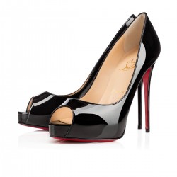 Christian Louboutin New Very Prive 120mm Patent Leather Peep Toe Pumps Black Women