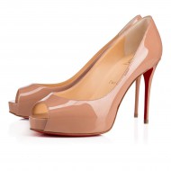 Christian Louboutin New Very Prive 100mm Patent Leather Peep Toe Pumps Nude Women