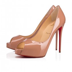 Christian Louboutin New Very Prive 120mm Patent Leather Peep Toe Pumps Nude Women