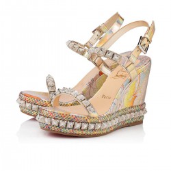 Christian Louboutin Pira Ryad 110mm Lurex Flame Wedges Sandals Multicolor Women