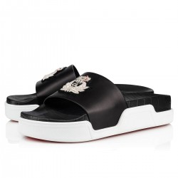 Christian Louboutin Pool Beau Donna Leather Slides Black/Silver Women