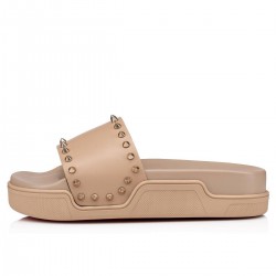 Christian Louboutin Pool Stud Donna Calf Slides Nude 1 Women