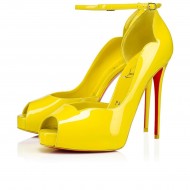 Christian Louboutin Round Chick Alta 120mm Patent Leather Peep Toe Pumps Yellow Women
