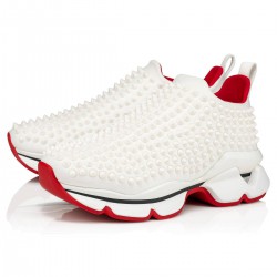 Christian Louboutin Spike Sock Donna 30mm Neoprene Low Top Sneakers White/Snow Mat Women