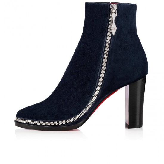 Christian Louboutin Telezip 85mm Suede Booties Marine/Bk Lucido Women