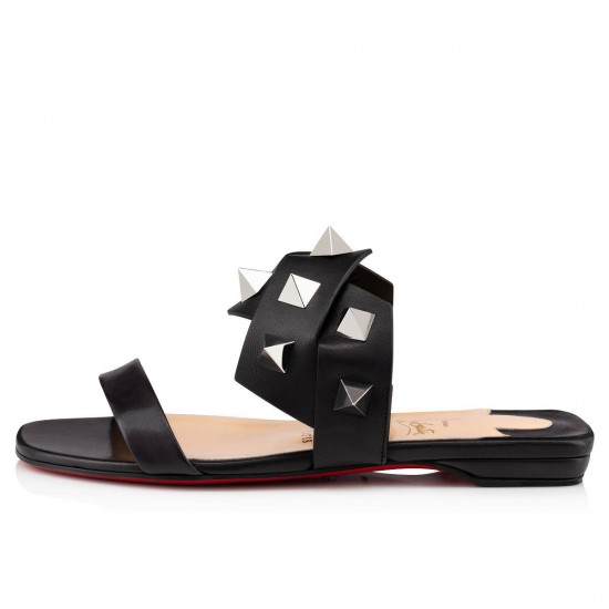 Christian Louboutin Tina In The Desert Leather Flat Sandals Black/Silver Women