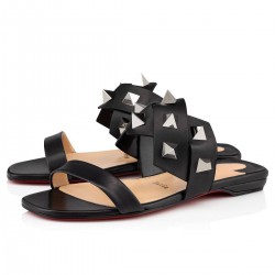 Christian Louboutin Tina In The Desert Leather Flat Sandals Black/Silver Women