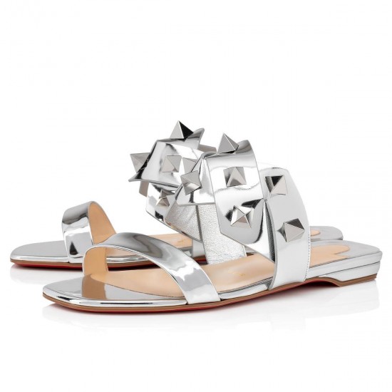 Christian Louboutin Tina In The Desert Specchio Flat Sandals Silver Women